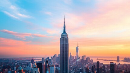 Fototapeta premium Majestic Sunset Over Skyscrapers in Urban Cityscape View