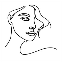 A minimalistic continuous one-line drawing of a woman's face