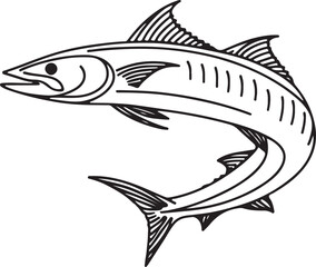 Detailed Line Art of Barracuda Fish
