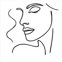 A minimalistic continuous one-line drawing of a woman's face