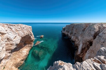 The majestic cliffs rise dramatically above the tranquil waters, encapsulating the beauty of nature and offering a peaceful retreat for contemplation.