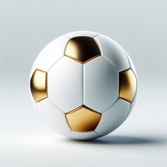 A 3d Realistic White and gold soccer ball for sport on a white background