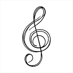 A continuous one-line drawing of a single musical note on a white background. The illustration is minimalistic and elegant, 
