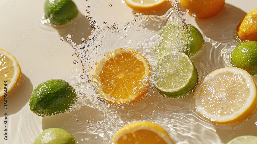 Poster citrus background. vibrant splash of citrus fruits creating dynamic patterns in a surreal compositio