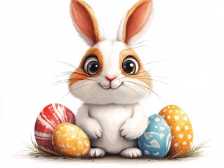 Fototapeta premium Cute Easter Bunny with Colorful Eggs
