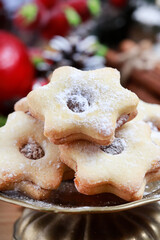Traditional Christmas cookies in star shape.