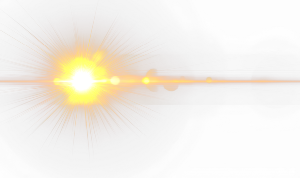 Realistic Golden Sunbeam with Flare Overlay Effect Isolate on Transparent Background, cutout, png