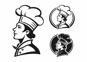 Profile view of a chef in a chef's hat, ideal for restaurant logos.