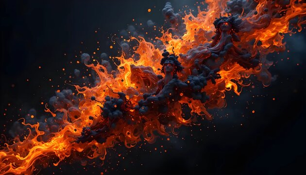 Fiery Swirls and Smoke Abstract Digital Art
