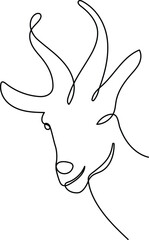 Goat head in one continuous line art drawing style. Minimalist black linear isolated on white background. Capricorn symbol vector illustration. Editable
