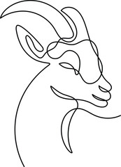 Goat head in one continuous line art drawing style. Minimalist black linear isolated on white background. Capricorn symbol vector illustration. Editable