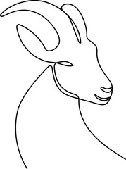 Goat head in one continuous line art drawing style. Minimalist black linear isolated on white background. Capricorn symbol vector illustration. Editable