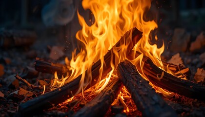Vibrant Bonfire at Night with Orange and Yellow Flames
