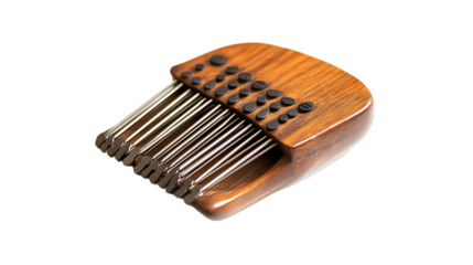 A unique musical instrument with metal tines and wooden body