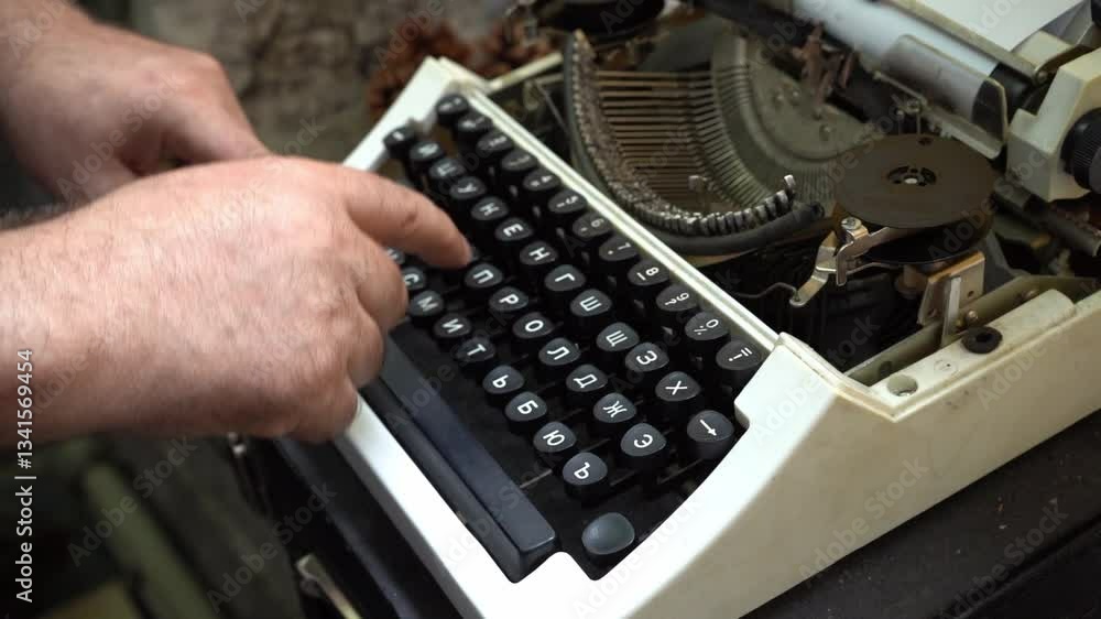 Fototapete old typewriter. hand typing retro machine typescript