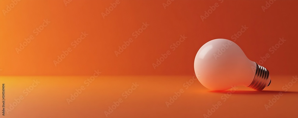 Poster graceful light bulb positioned against a warm orange backdrop for minimalist aesthetics : generative