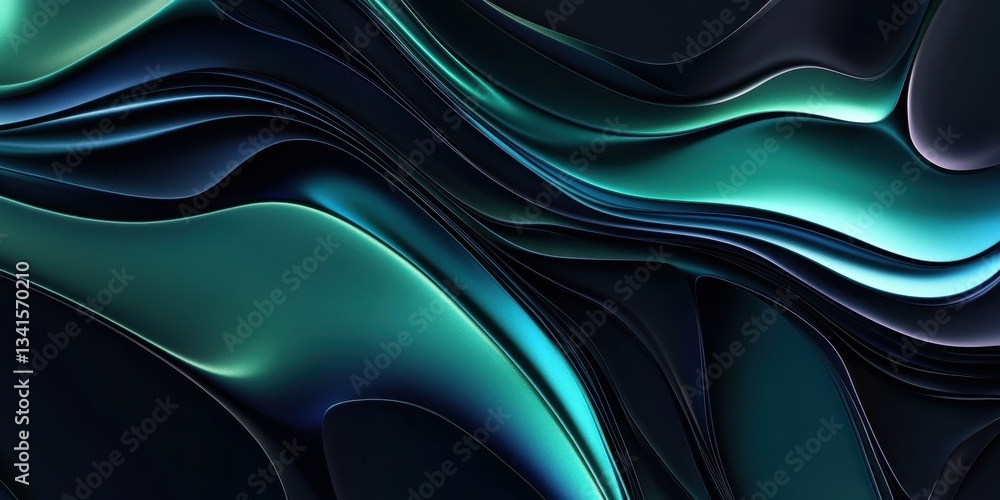 Poster abstract fluid waves: captivating abstract background featuring smooth, iridescent fluid waves in sh