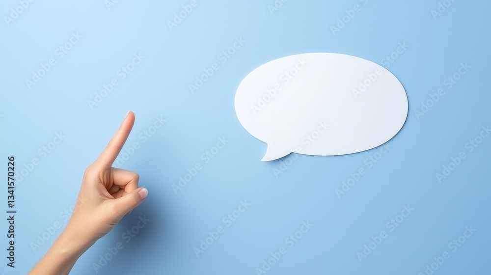 Aufkleber communicating through gestures, a hand pointing towards speech bubble symbolizing interactive dialog