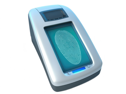 Modern fingerprint scanner device with illuminated display for secure biometric authentication and identification in technology and security applications