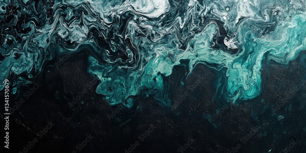 Poster abstract fluid art: an abstract, fluid artwork captures the mesmerizing dance of dark and teal hues,