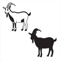 set vector various goat, goat in the grass silhouette