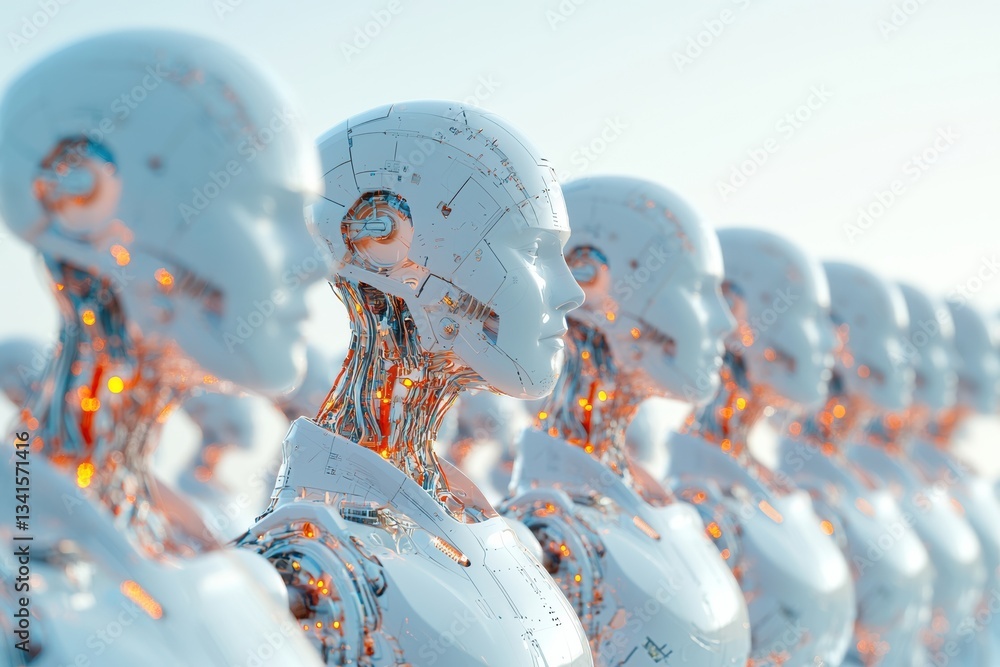 Aufkleber A lineup of futuristic robots showcasing advanced design and intricate circuitry, symbolizing the future of artificial intelligence.