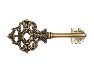 Ornate Antique Key with Intricate Designs and a Classic Metallic Finish Ideal for Vintage Themes in Photography and Home Decor Projects