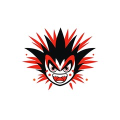Bold Cartoon Monster Face with Spiky Hair and Fierce Expression