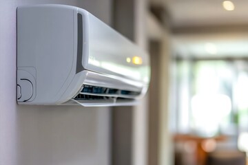 Modern Air Conditioning Unit Installed On Wall In Stylish Interior Space With Bright Atmosphere