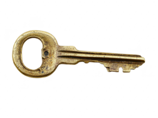 Vintage Key with Intricate Design and Worn Patina, Symbolizing Security, History and Charm, Isolated on White Background for Creative Projects