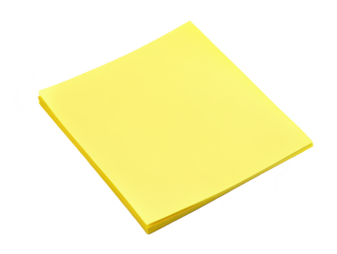Bright Yellow Sticky Note Isolated on White Background for Office Use, Note Taking, Reminders, or Creative Tasks with High Visibility and Clarity