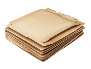 Stack of brown kraft paper envelopes on a white background ready for use in office or home settings for organization, mailing, and storage needs