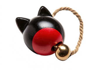 Traditional Japanese cat toy with black and red color scheme, featuring bead and string for playful engagement and aesthetic appeal in home decor