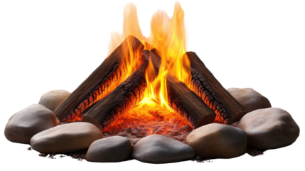 A warm, orange blaze from burning logs in the fireplace casts a soft light on the dark night