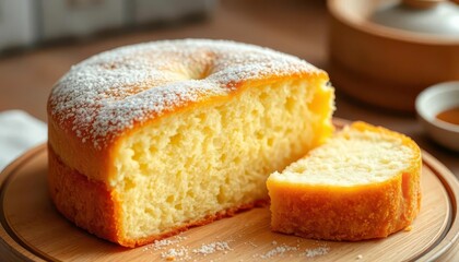 Golden-brown, delicate steamed sponge cake, airy texture, fluffy crumb, light, yummy