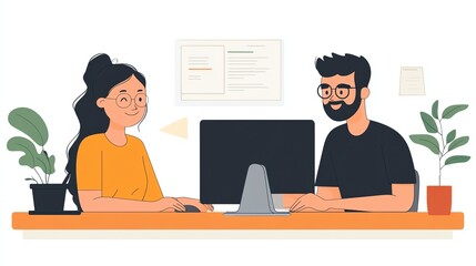 Obraz premium A friendly digital nomad helping another set up their remote workspace