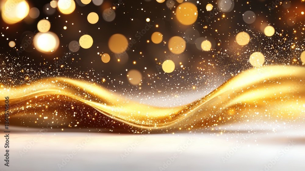 Poster A shimmering wave of golden light, adorned with sparkling bokeh, creating a luxurious and festive atmosphere.