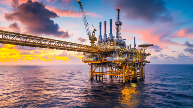 Process oil and gas with blue sky offshore in sea.