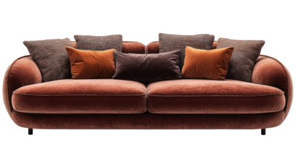 A luxurious red leather sofa, isolated and comfortable, offers a contemporary seating option for home interior design