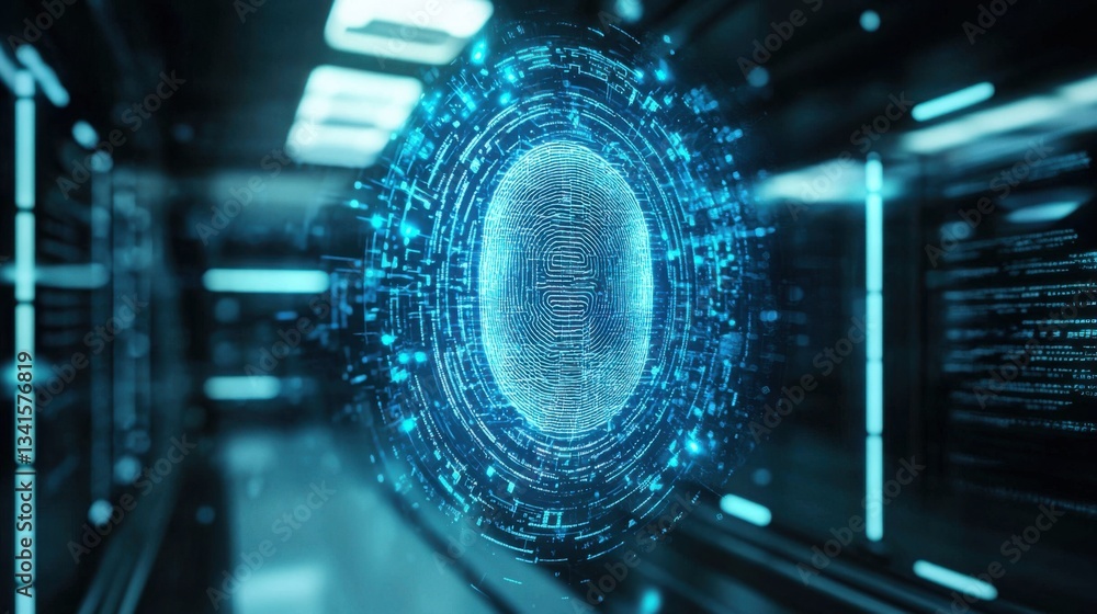 Aufkleber intricate fingerprint imprinted in a dark room highlighting biometric-based wifi security measures f