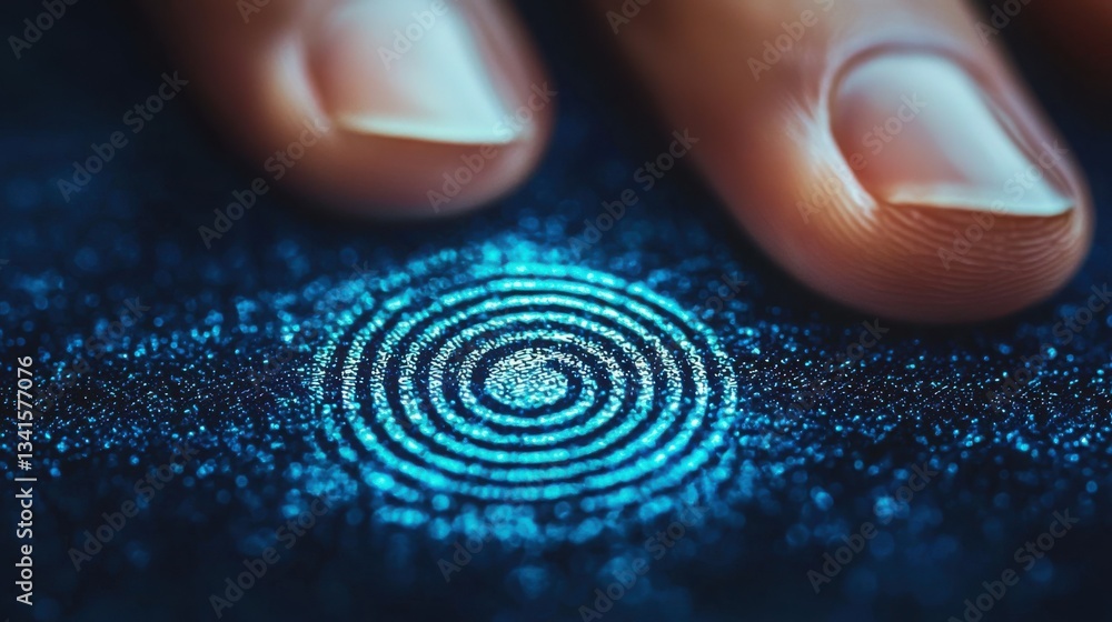 Poster close-up of an imprinted finger with distinct fingerprint showcasing biometric authentication wifi s