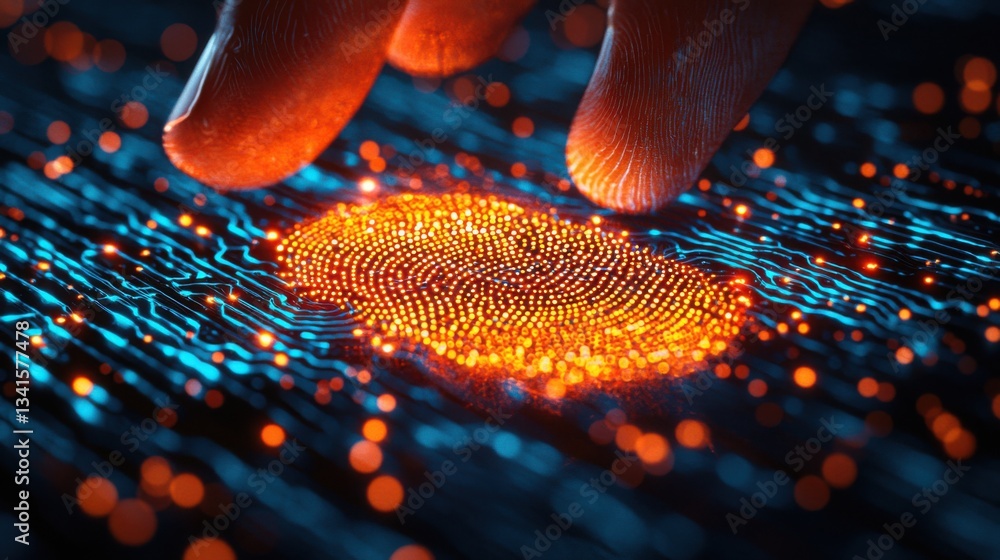 Poster detailed close-up of a unique fingerprint showcasing biometric security token technology for identit