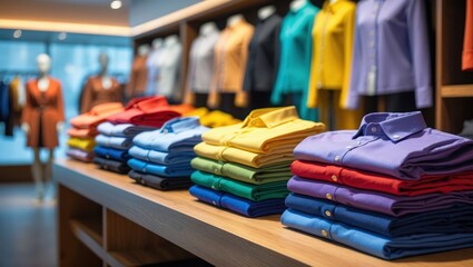 Colorful shirts on display in a retail store
