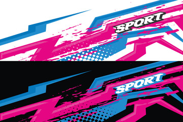 Abstract modern geometric stripes racing background for car wrap vinyl decal Set in pink and blue color Vector Template EPS 10