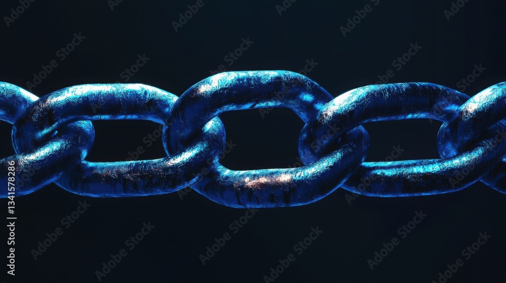 Poster a chain with a blue glow illuminating the concept of blockchain security in digital platforms and cy