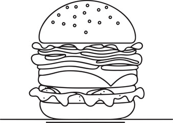 Minimalist Line Drawing of a Delicious Burger