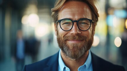 Fototapeta premium Intelligent man with glasses portraying credibility and professionalism in business context for trust building