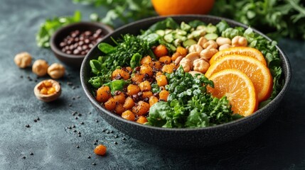 Colorful Healthy Bowl with Orange and Nuts