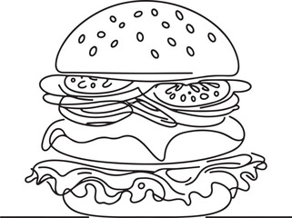 Minimalist Line Drawing of a Delicious Burger