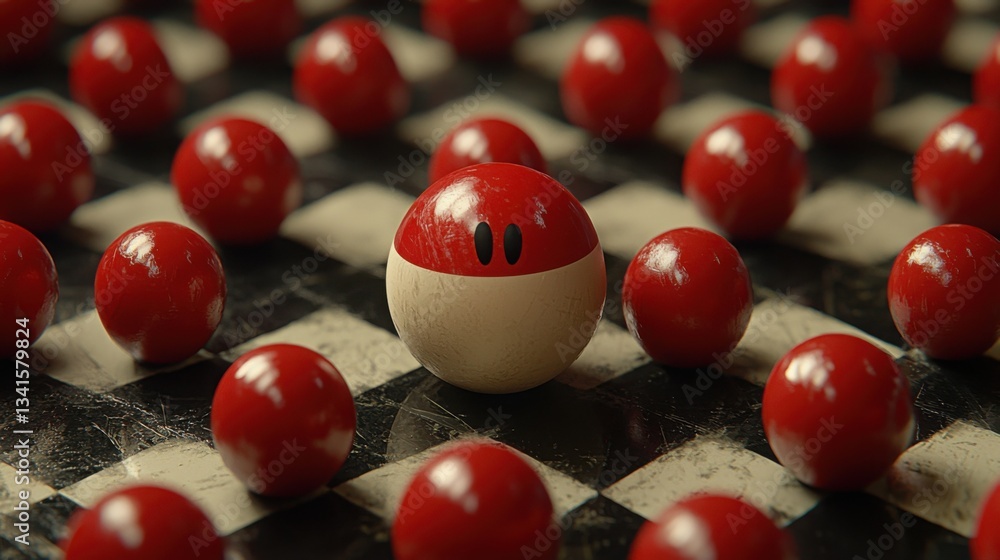 Poster bright red and white ball on a solid surface representing playfulness and simplicity in differentiat